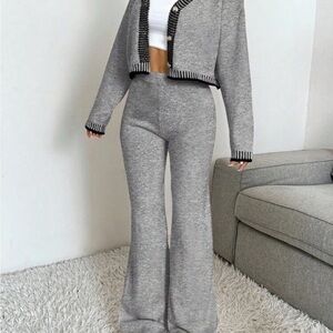 SHEIN Gray Knit Cardigan and Pants Set